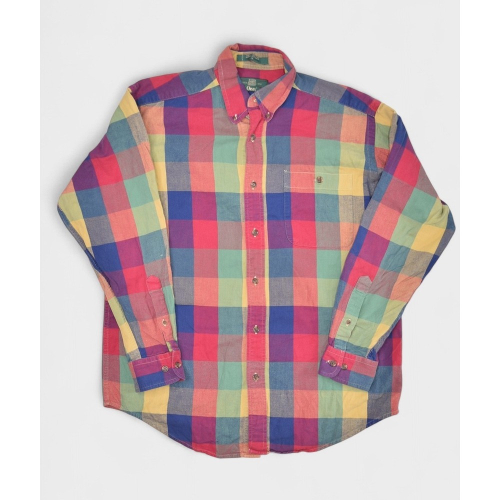 Vintage Orvis Shirt Mens Medium Multicolor Indian Madras Plaid Long Sleeve